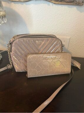 ALDO Metallic Rose Gold Crossbody Bag with Matching Wallet